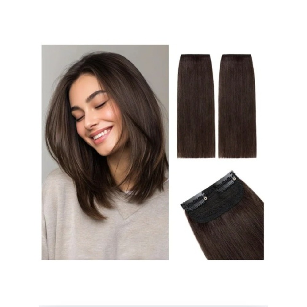 Rich Choices 12 Inch #2 Dark Brown 100% Remy Human Hair Clip In Extensions 2PC